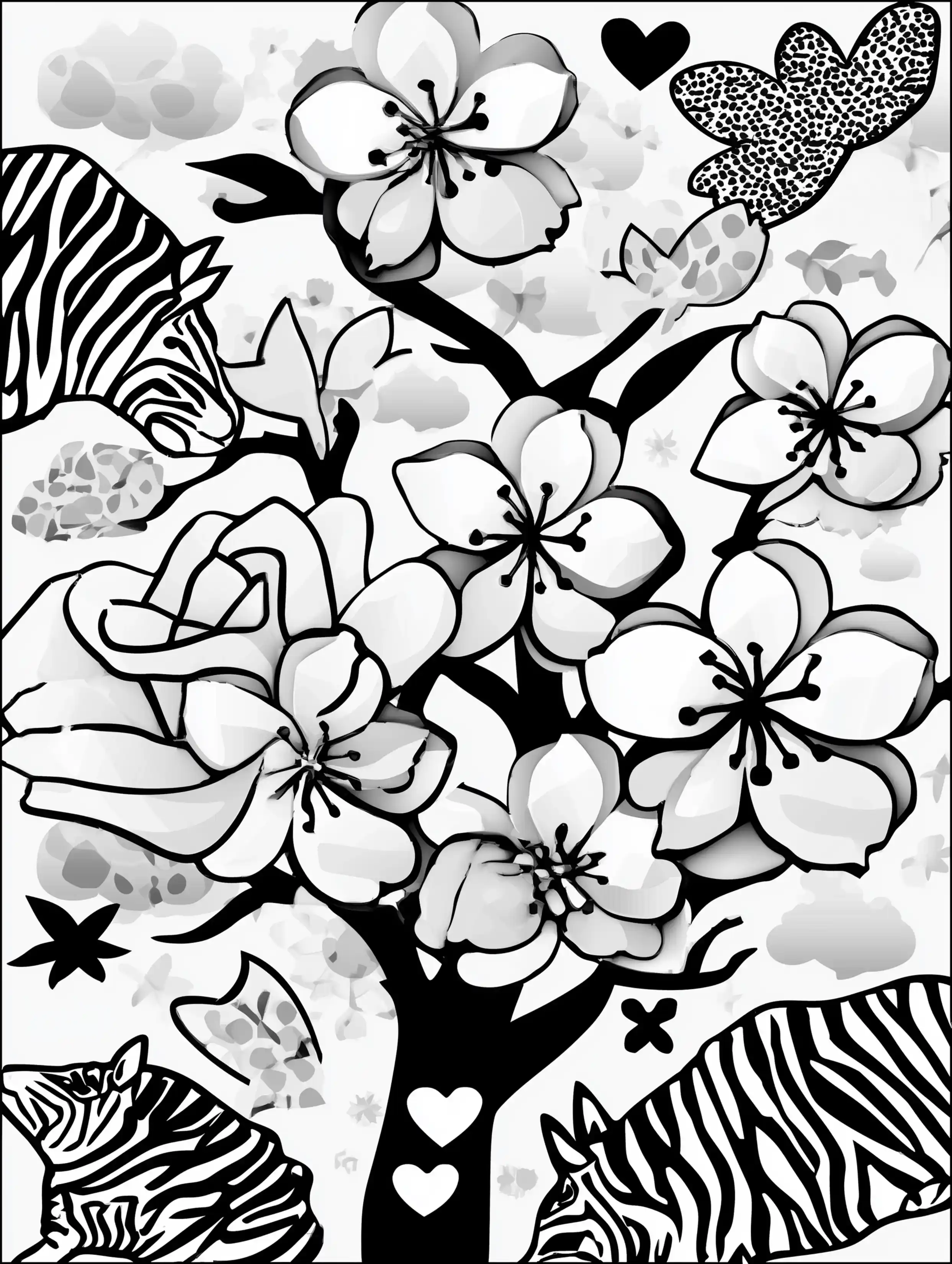 Free printable coloring pages floral featuring a cherry blossom flower branch